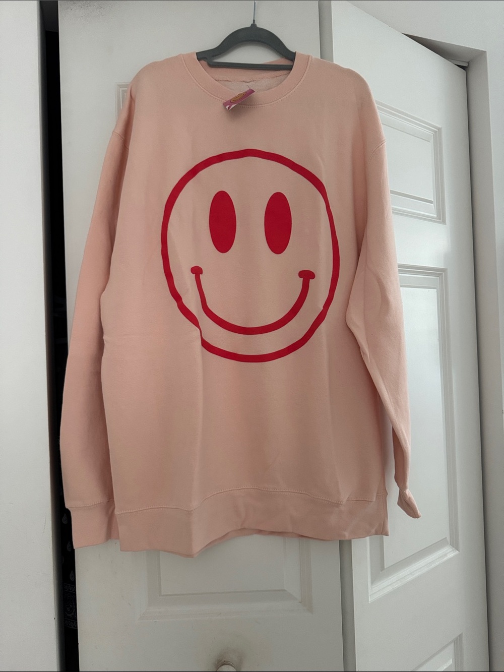 DRESSED IN LALA LT Pink Smiley Face GRAPHIC Crewneck Sweatshirt - Women NWT
